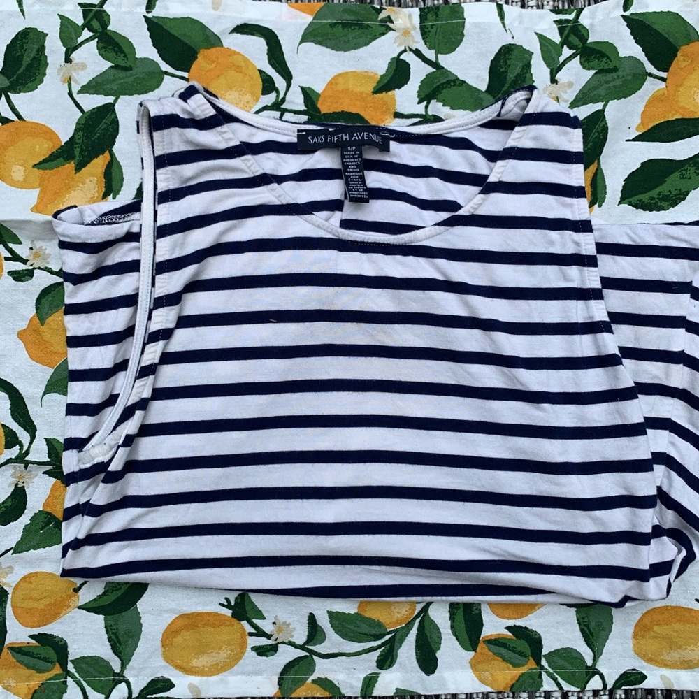 Saks Fifth Ave Cream and Navy Striped Blouse